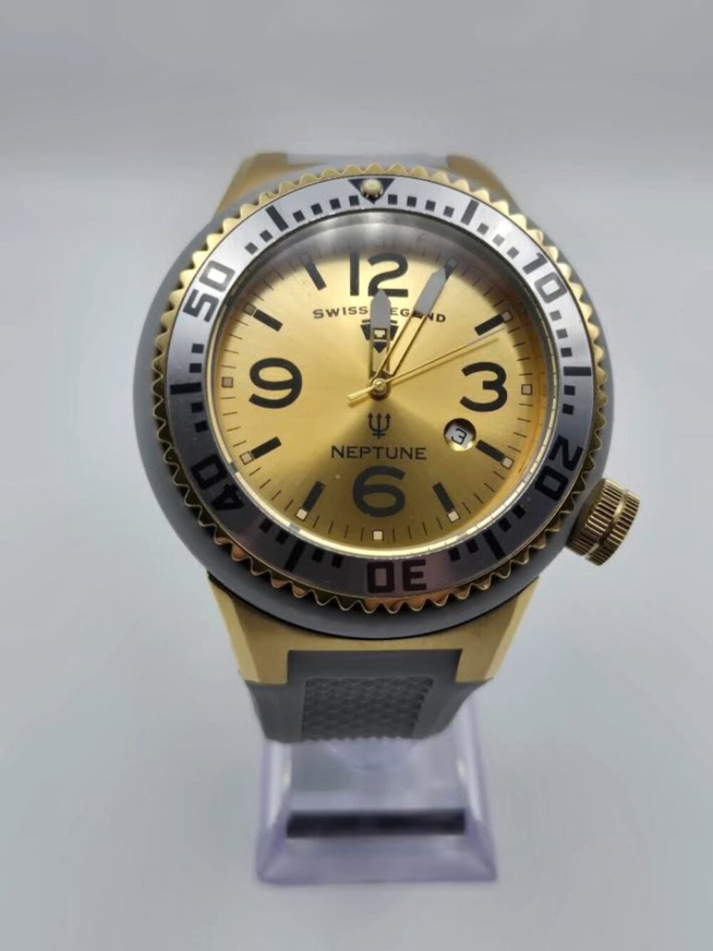 Swiss Legend Neptune 52mm Silver,Gold and Grey Watch (Never Worn), New Battery